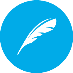 Plume blanche sur fond bleu.